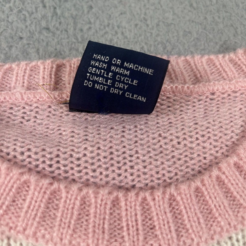 Vintage Mi Ki Sweater Womens 44 Pink Plaid Wool Blend Crewneck Knit Pullover - Picture 3 of 15